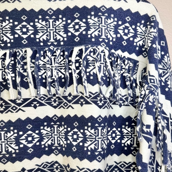 Cotton Citizen Nordic Print V Neck Fringe Detail Pullover Navy Blue - Picture 5 of 7